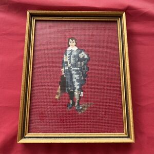 Vintage Framed Pinky & Blue Boy Cross Stitch 16 X 12 Colonial‎ Set Of 2 Handmade